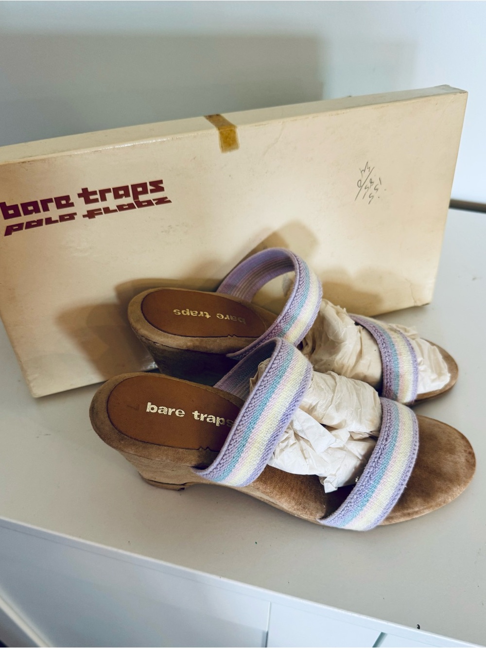 BareTraps Wedges in Pastel Stripe (Lavender, Mint, Cream) Vintage in Box